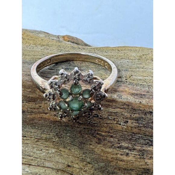 Vintage 925 Sterling Silver Ring With Green Gemstone & Clear Crystals Size 6 2.5 - Picture 1 of 11